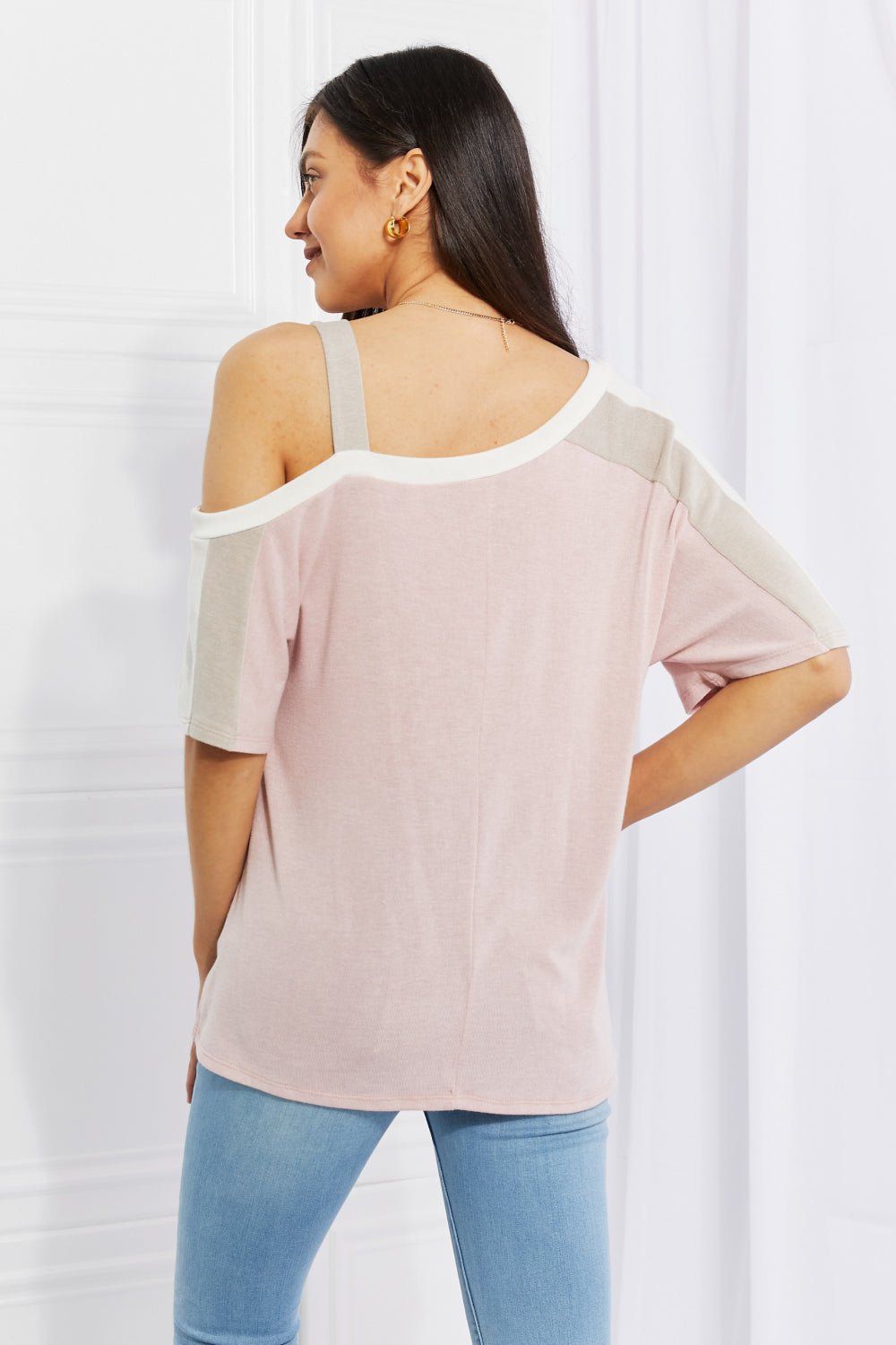 Andree by Unit Full Size Something Simple Cold Shoulder Tee - Top - Dusty Pink - Bella Bourget