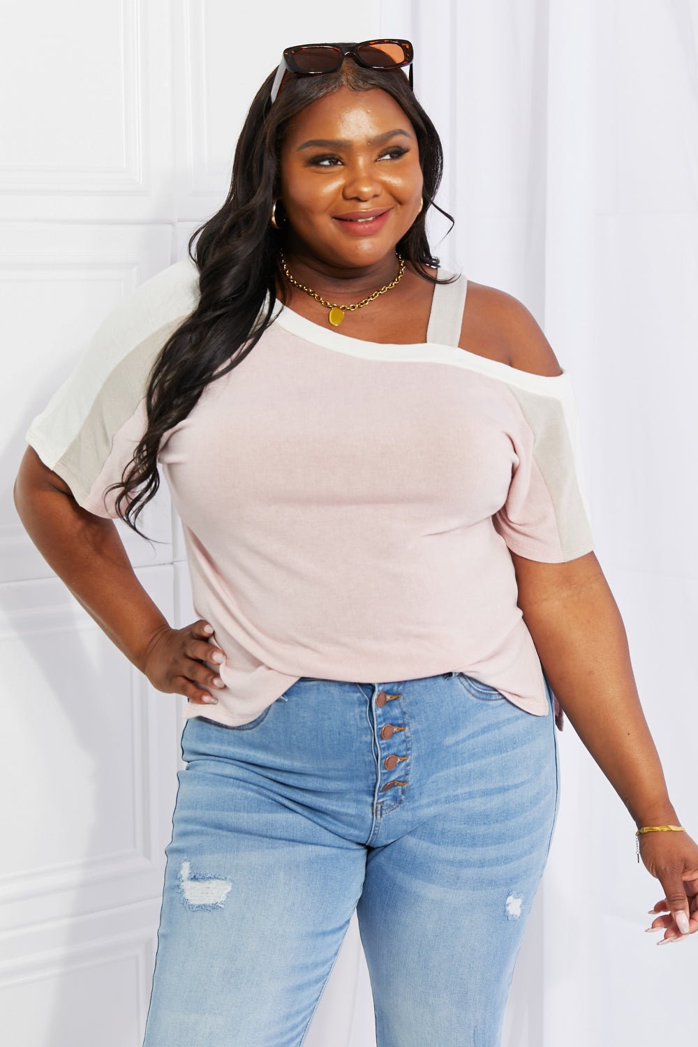 Andree by Unit Full Size Something Simple Cold Shoulder Tee - Top - Dusty Pink - Bella Bourget