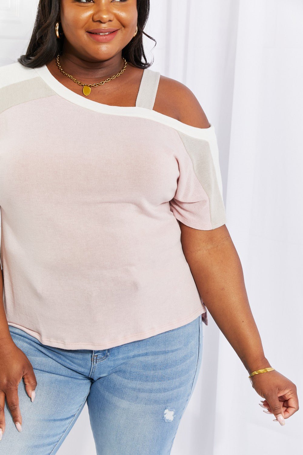 Andree by Unit Full Size Something Simple Cold Shoulder Tee - Top - Dusty Pink - Bella Bourget