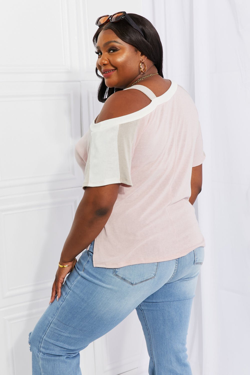 Andree by Unit Full Size Something Simple Cold Shoulder Tee - Top - Dusty Pink - Bella Bourget