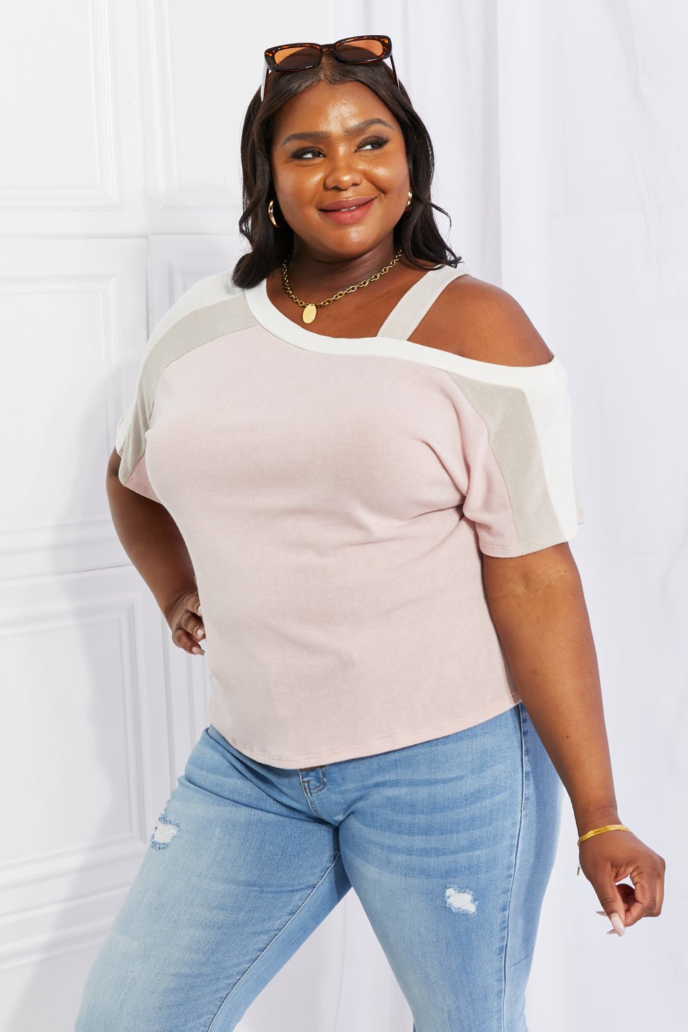 Andree by Unit Full Size Something Simple Cold Shoulder Tee - Top - Dusty Pink - Bella Bourget