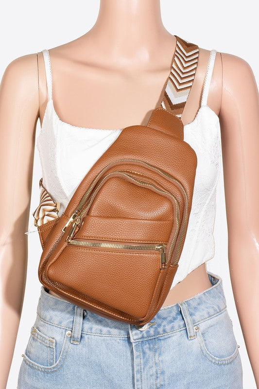 Fame Faux Leather Chevron Strap Crossbody Bag