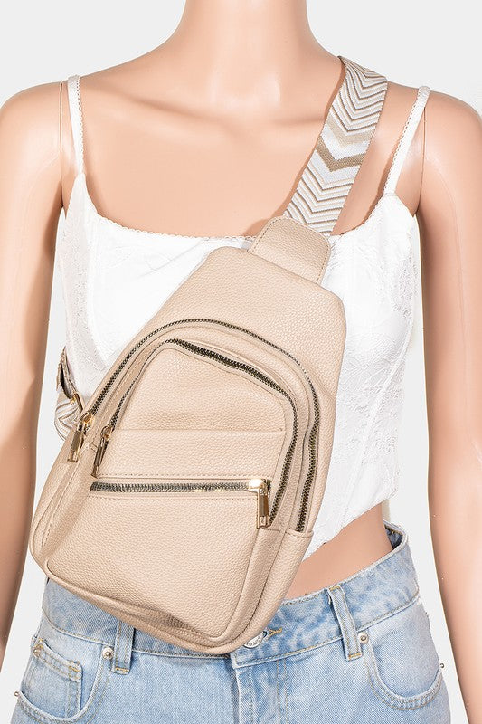 Fame Faux Leather Chevron Strap Crossbody Bag