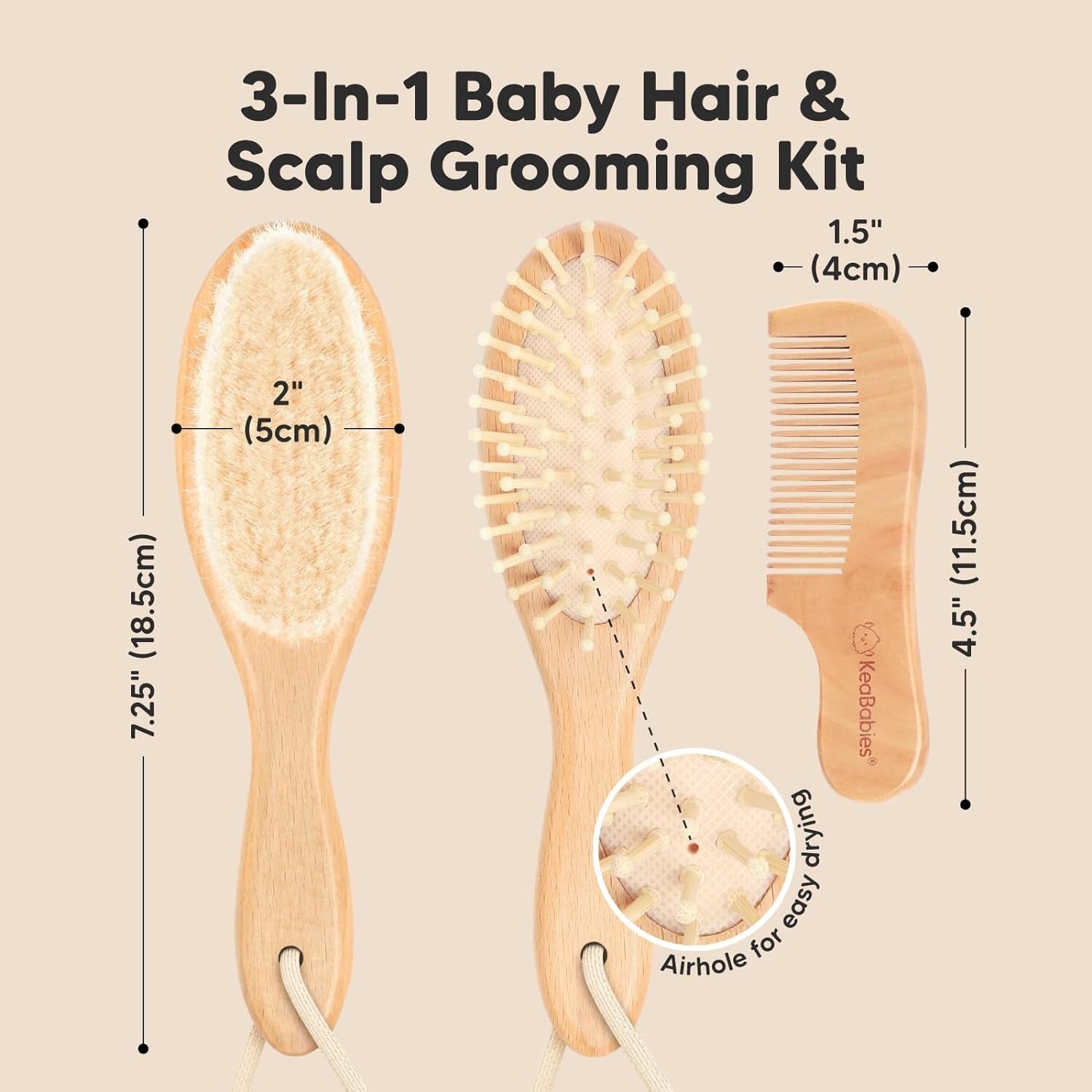 Baby Hair Brush and Comb Set for Newborn - Wooden Baby Hair Brush Set with Soft Goat Bristle, Baby Brush Set for Newborns, Baby Brush and Comb Set Girl,Toddler Cradle Cap Brush (Oval, Walnut) - Walnut - Bella Bourget