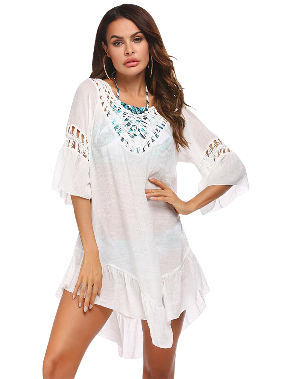 Backless Cutout Three - Quarter Sleeve Cover Up - Cover - Up - White - Bella Bourget