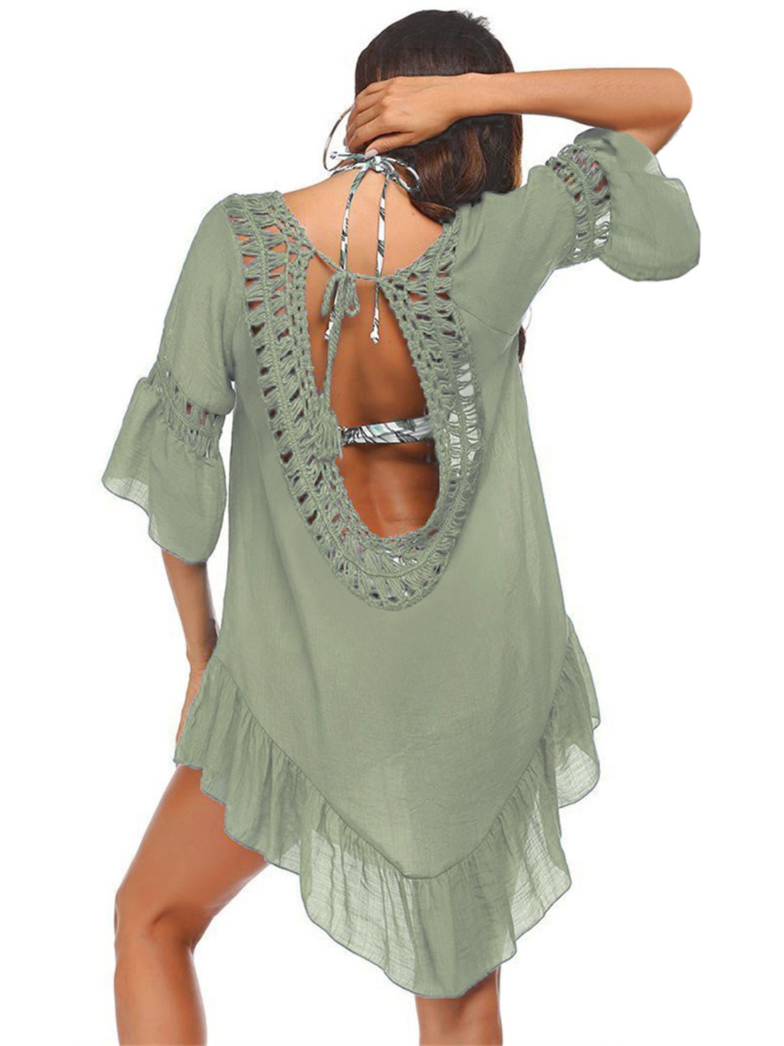 Backless Cutout Three - Quarter Sleeve Cover Up - Cover - Up - Mist Green - Bella Bourget