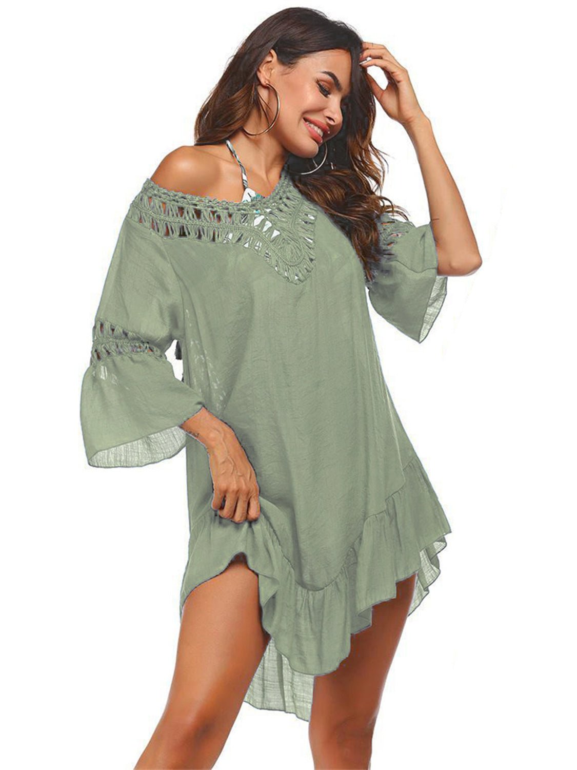 Backless Cutout Three - Quarter Sleeve Cover Up - Cover - Up - Mist Green - Bella Bourget