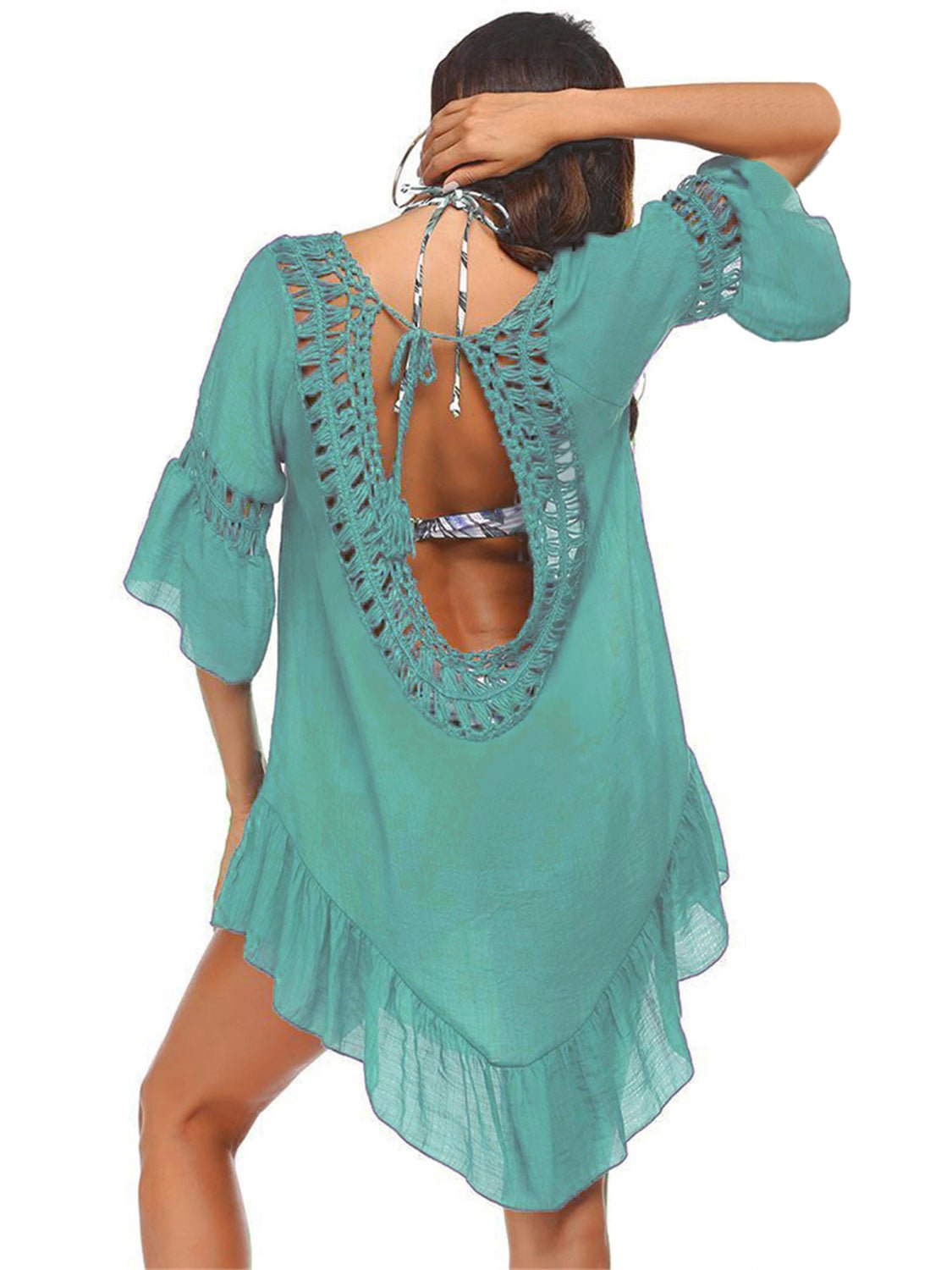 Backless Cutout Three - Quarter Sleeve Cover Up - Cover - Up - Teal - Bella Bourget