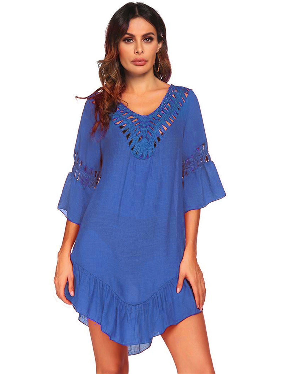 Backless Cutout Three - Quarter Sleeve Cover Up - Cover - Up - Royal Blue - Bella Bourget