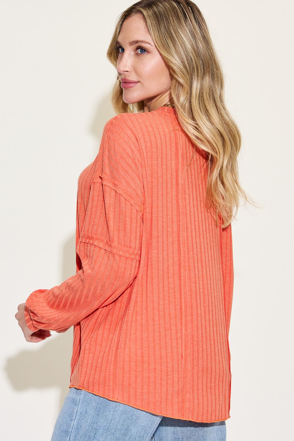 Basic Bae Full Size Ribbed Round Neck Long Sleeve T - Shirt - Top - Orange - Bella Bourget