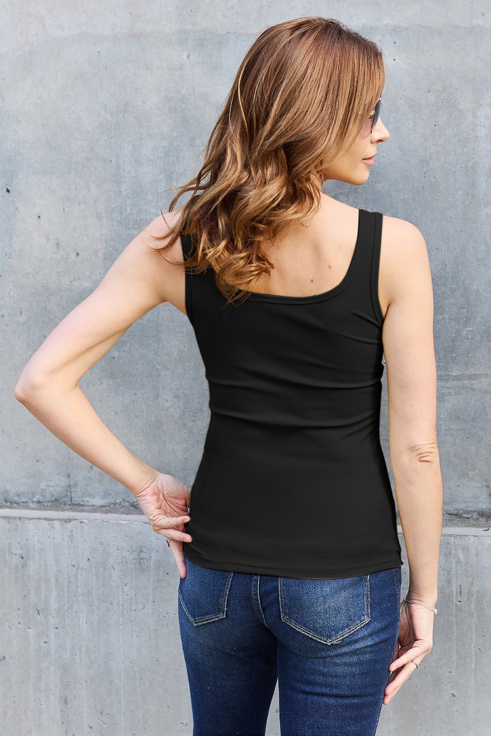 Basic Bae Full Size Square Neck Wide Strap Tank - Top - Black - Bella Bourget