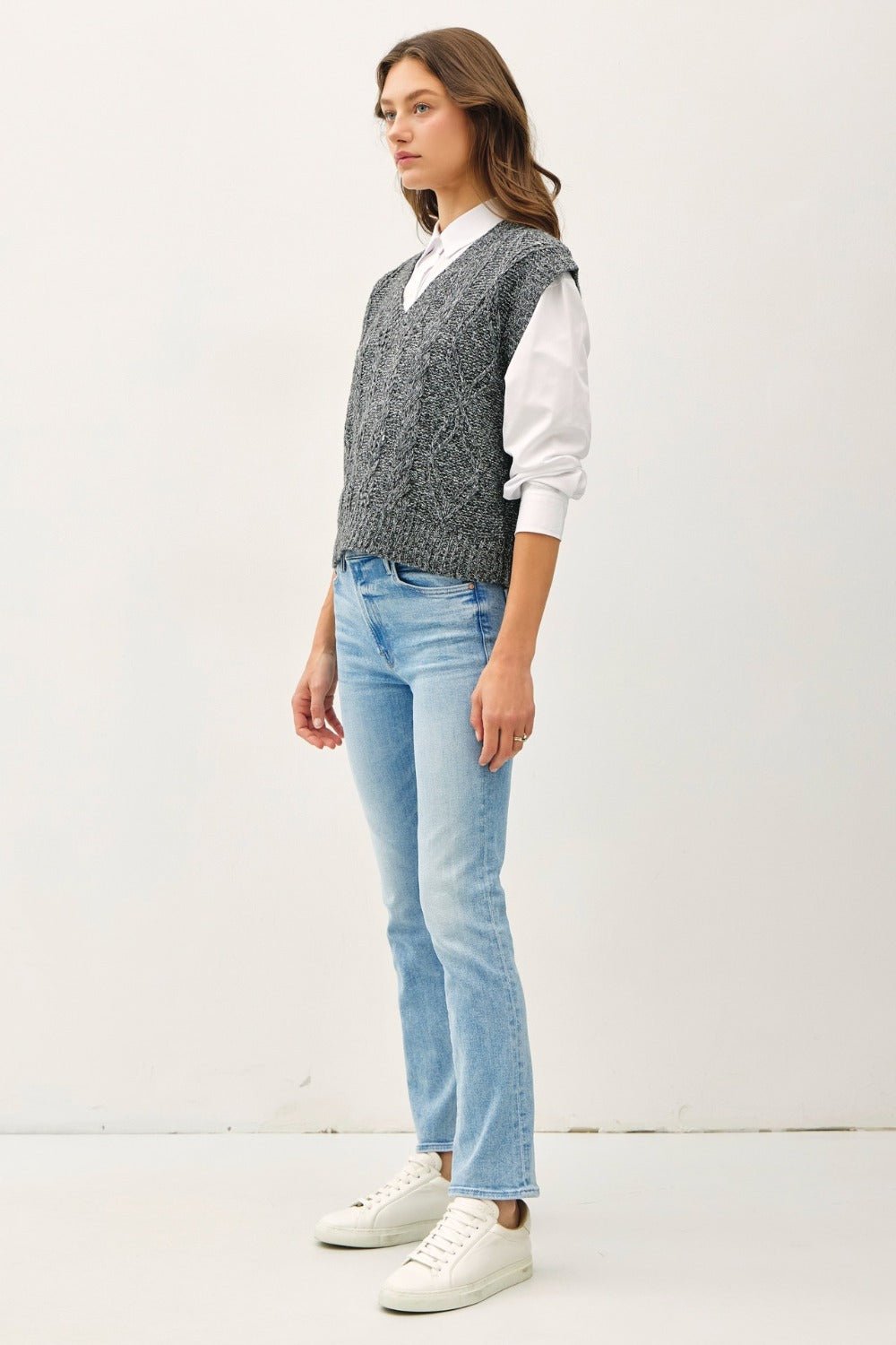 Be Cool Cable Knit V - Neck Sweater Vest - Vest - Charcoal - Bella Bourget