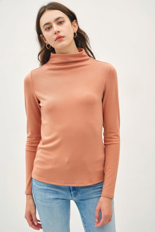 Be Cool Mock Neck Long Sleeve T-Shirt - Top - Persimmon - Bella Bourget