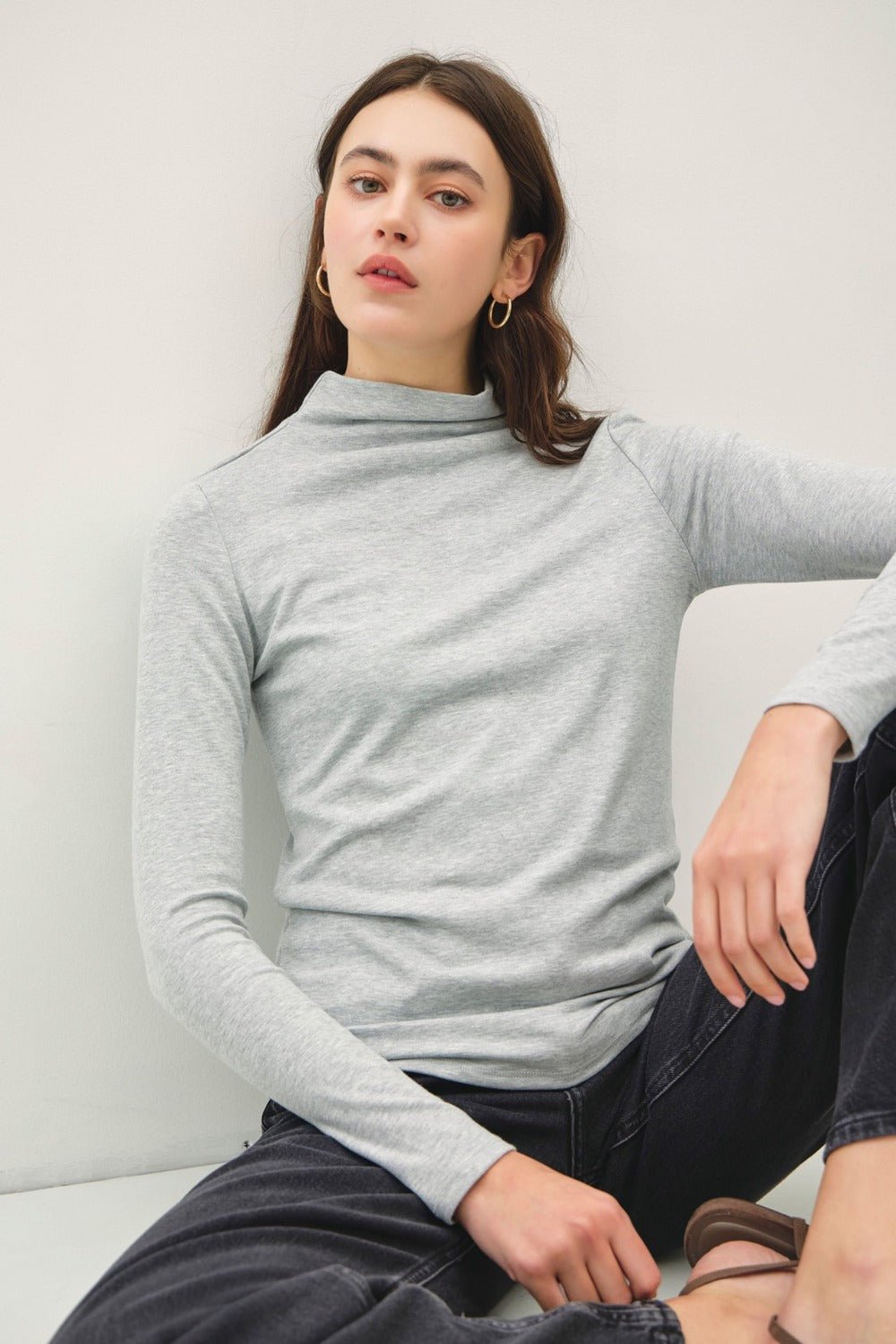 Be Cool Mock Neck Long Sleeve T-Shirt - Top - Grey - Bella Bourget