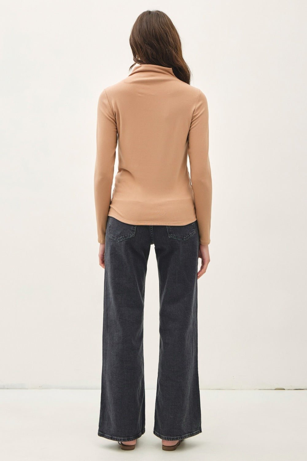 Be Cool Mock Neck Long Sleeve T-Shirt - Top - Camel - Bella Bourget