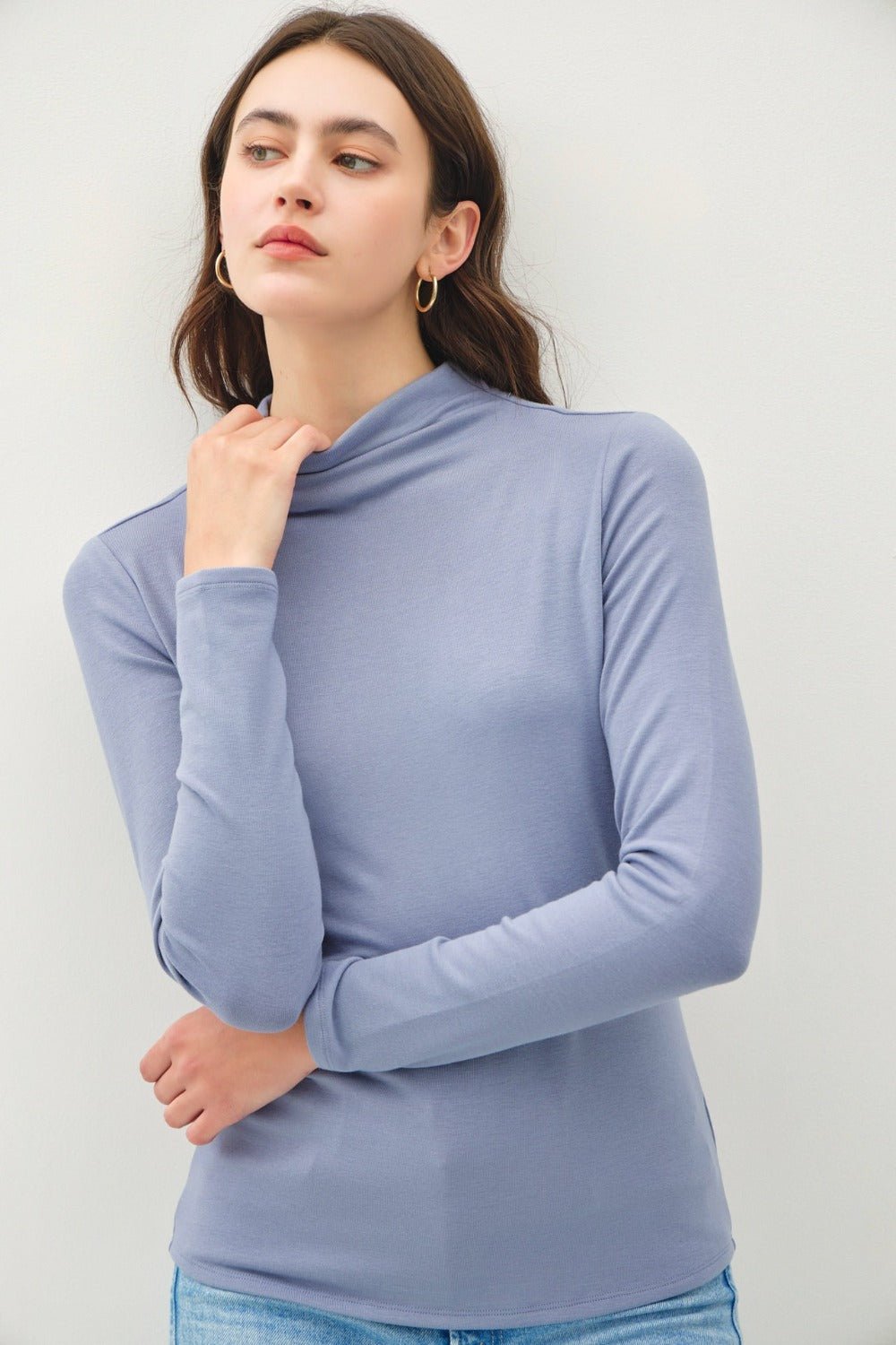 Be Cool Mock Neck Long Sleeve T-Shirt - Top - Vintage Blue - Bella Bourget