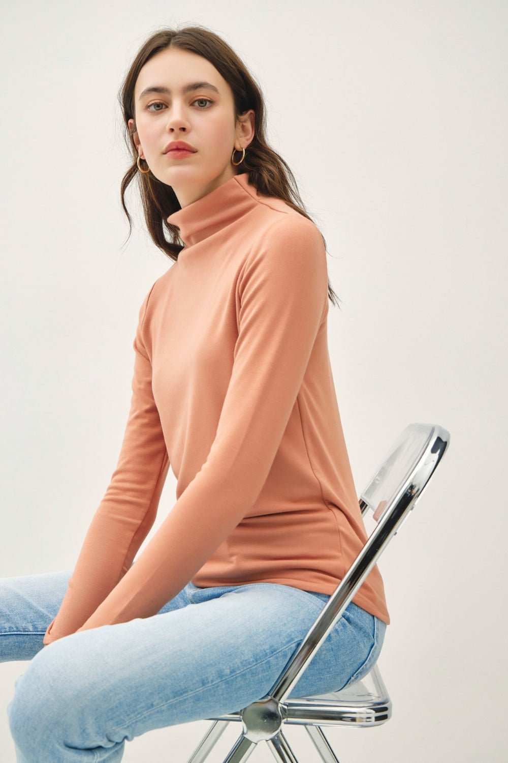 Be Cool Mock Neck Long Sleeve T-Shirt - Top - Persimmon - Bella Bourget