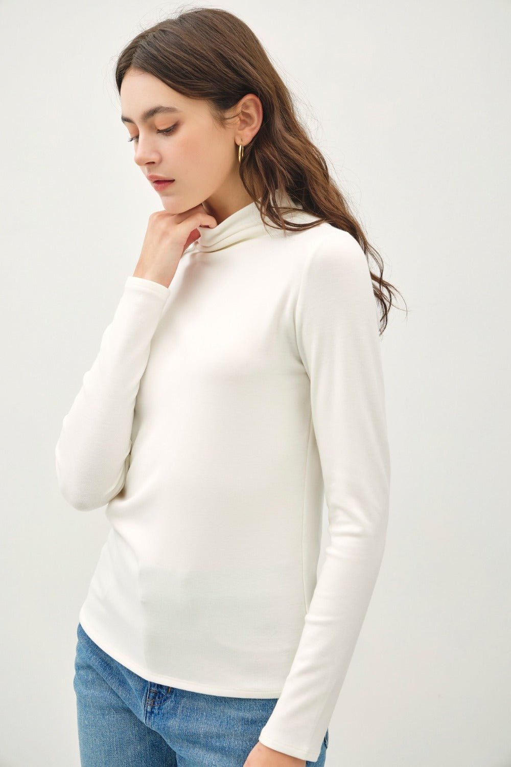 Be Cool Mock Neck Long Sleeve T-Shirt - Top - Ivory - Bella Bourget