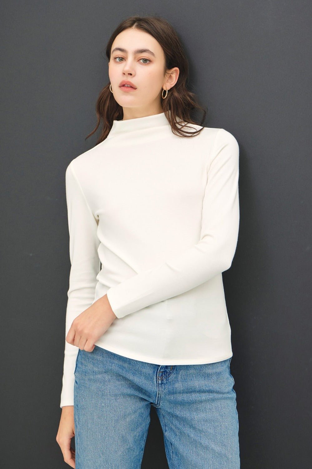 Be Cool Mock Neck Long Sleeve T-Shirt - Top - Ivory - Bella Bourget