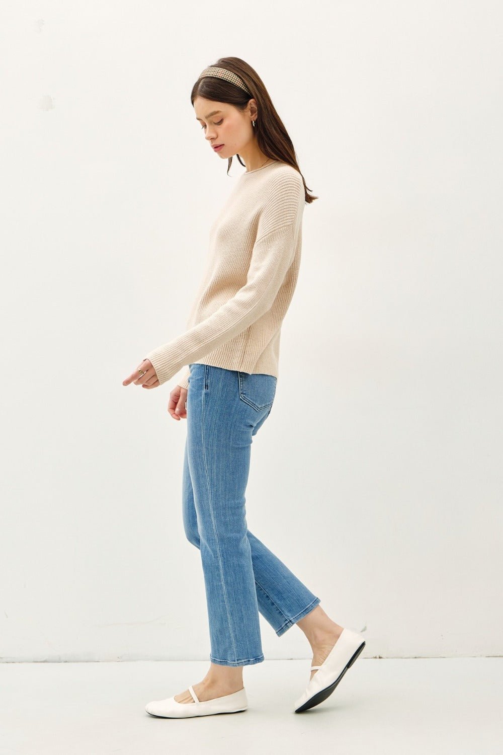 Be Cool Round Neck Long Sleeve Sweater - Top - Oatmeal - Bella Bourget