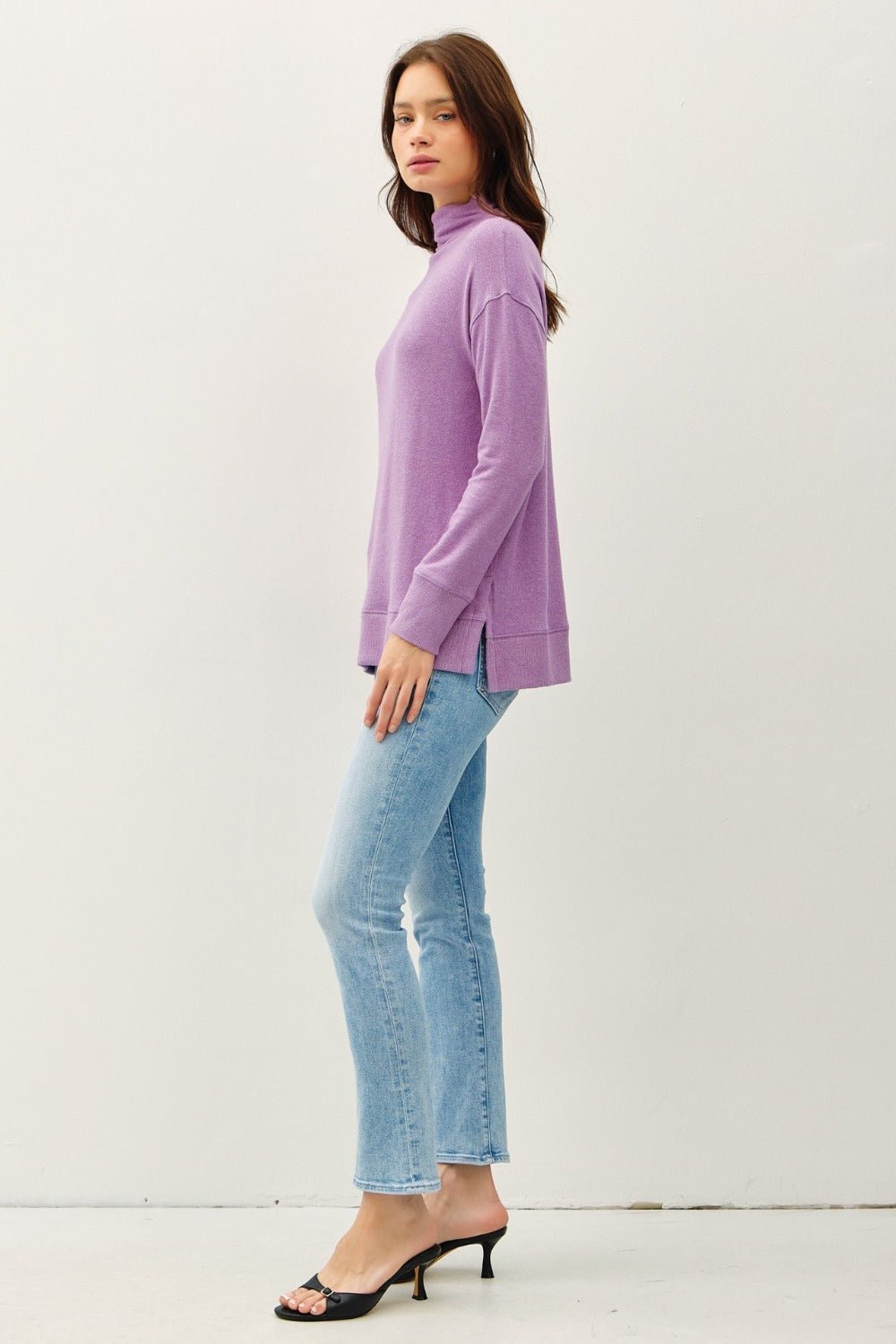 Be Cool Side Slit Mock Neck Long Sleeve Tunic Top - Top - Grape - Bella Bourget