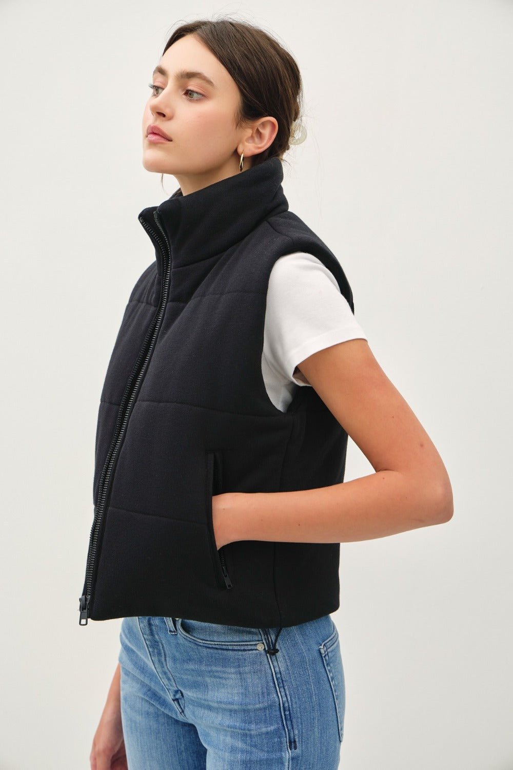 Be Cool Zip Up Turtleneck Puffer Vest with Pockets - Vest - Black - Bella Bourget