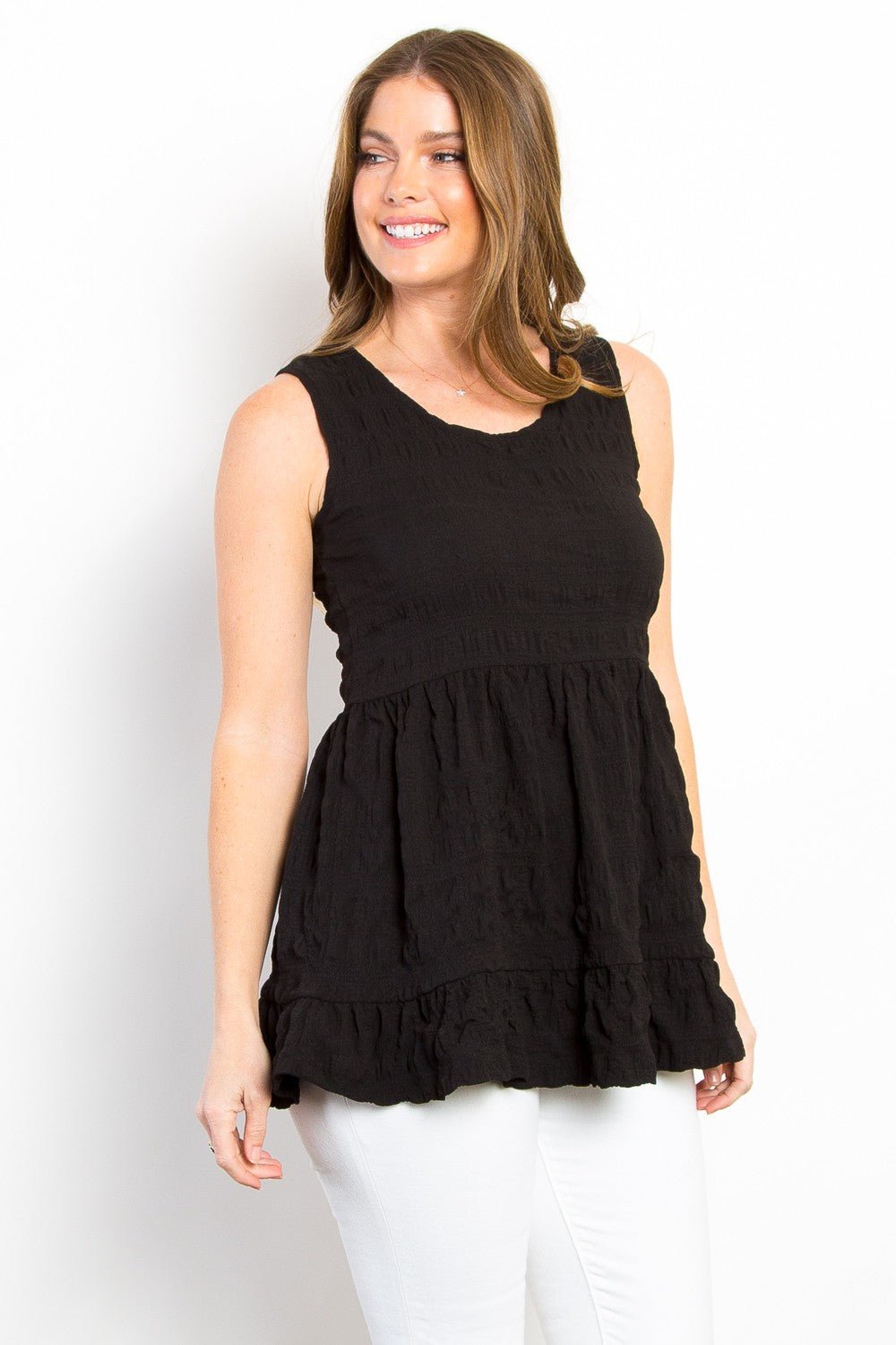 Be Stage Ruffled Sleeveless Babydoll Top - Shirt - Black - Bella Bourget