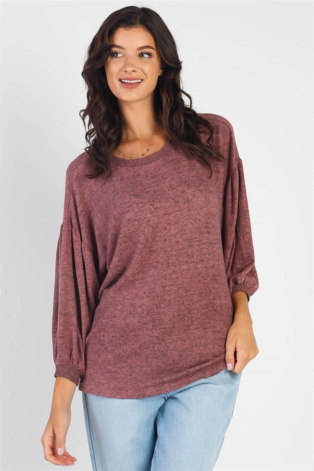 Cherish Apparel Drop Shoulder Puff Sleeve Top - Top - Mauve - Bella Bourget