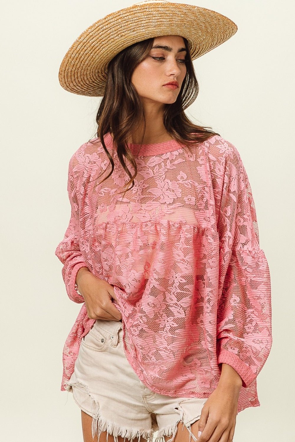 BiBi Floral Lace Long Sleeve Top - Top - Mauve - Bella Bourget