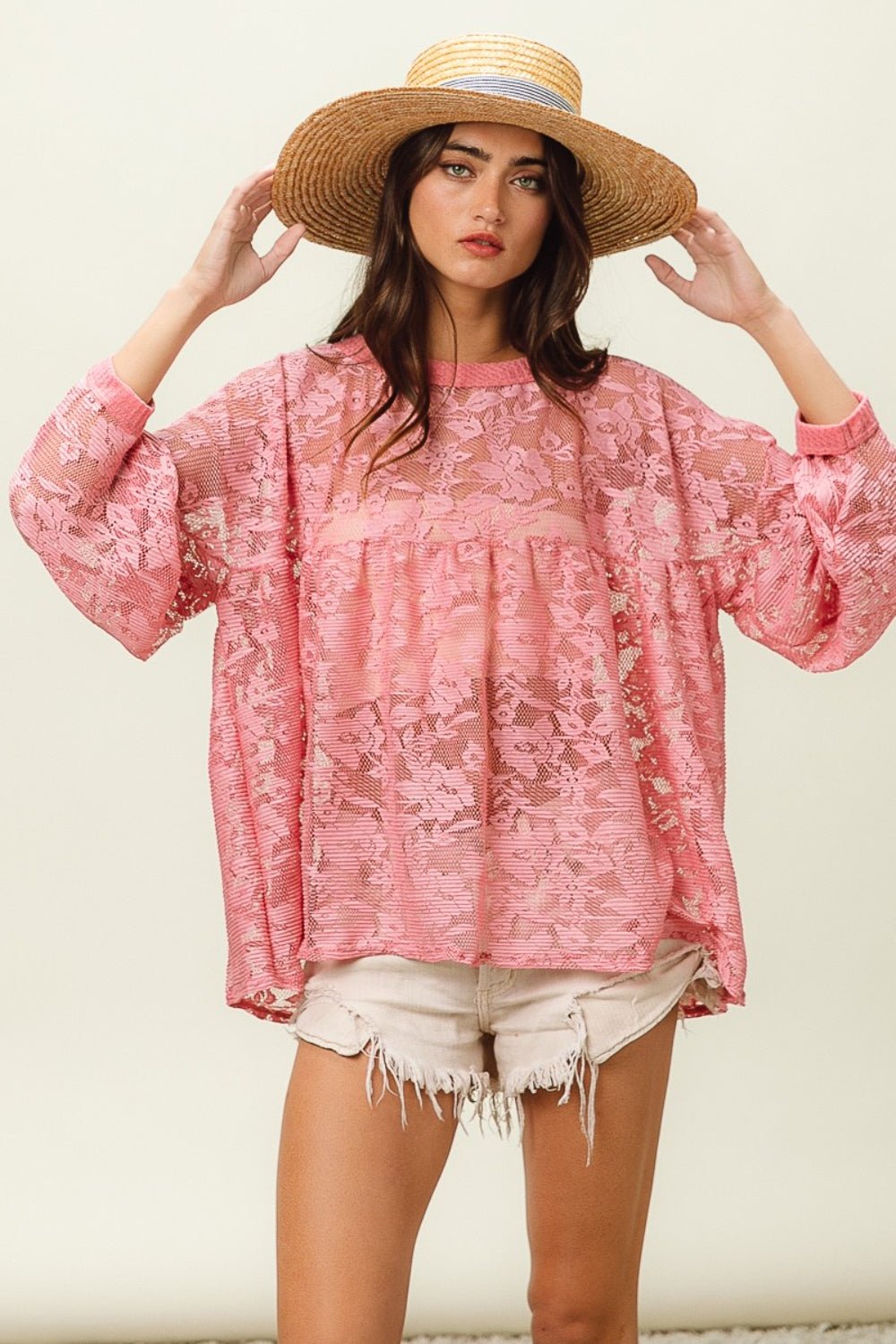 BiBi Floral Lace Long Sleeve Top - Top - Mauve - Bella Bourget