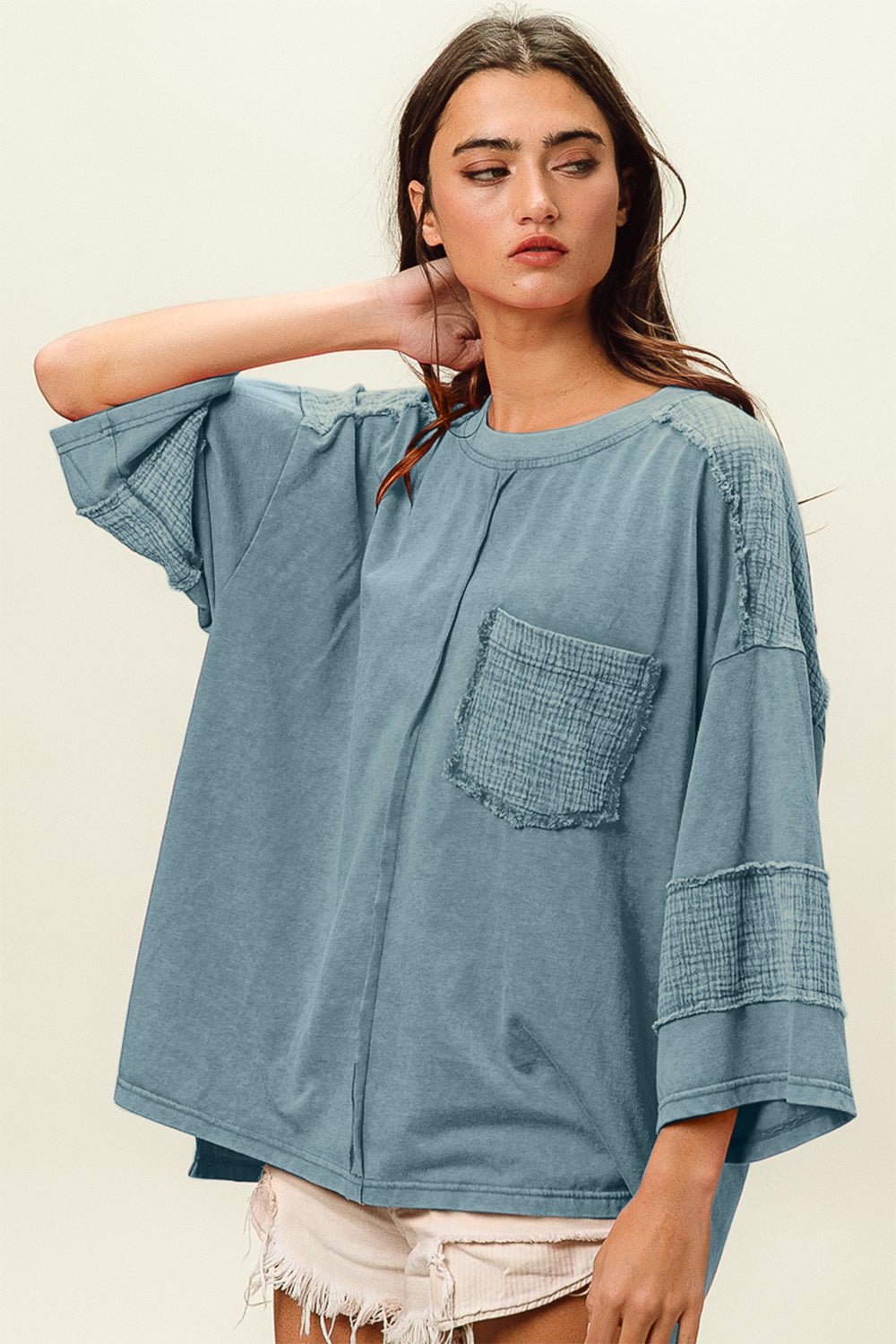 BiBi High - Low Washed T - Shirt - Top - Denim - Bella Bourget