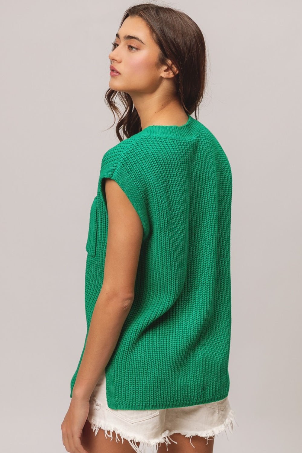 BiBi Patch Pocket Cap Sleeve Sweater Top - Sweater - Jade - Bella Bourget