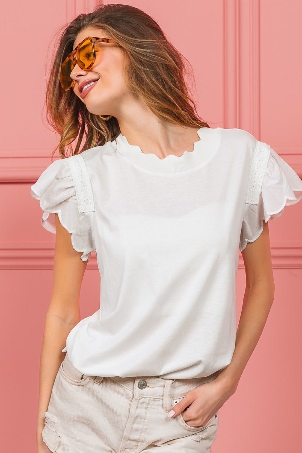 BiBi Scallop Edged Lace Trim Top - Top - Off White - Bella Bourget