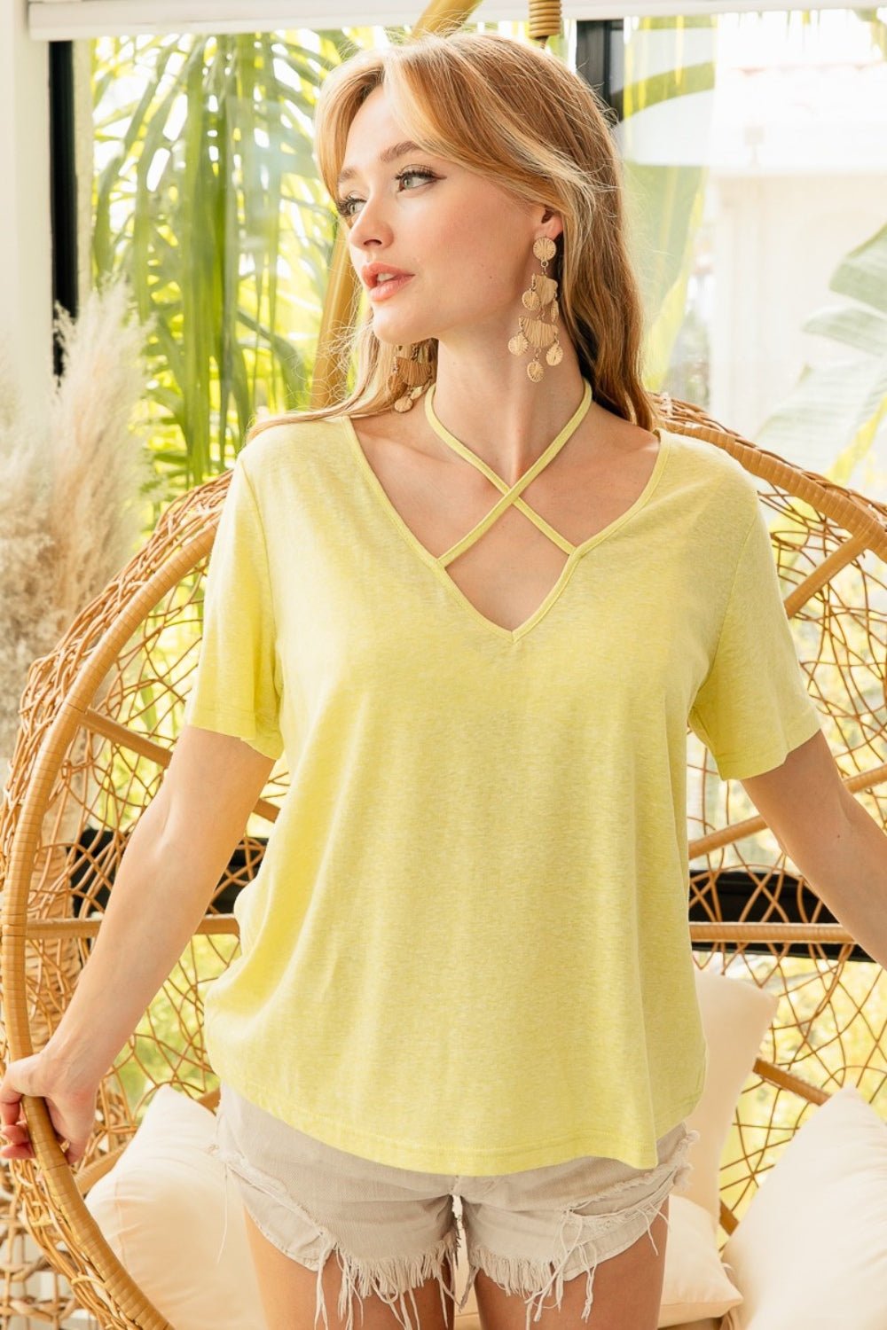 BiBi Tied Detail Short Sleeve T - Shirt - Top - Lemon - Bella Bourget