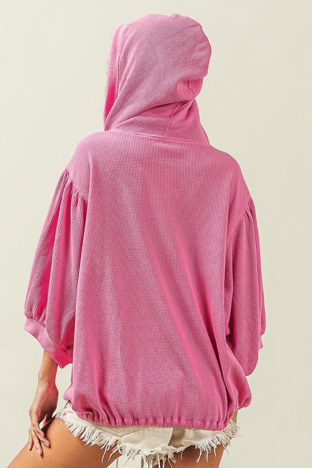 BiBi Waffle - Knit Half Zip Hooded Top - Hoodie - Fuchsia - Bella Bourget