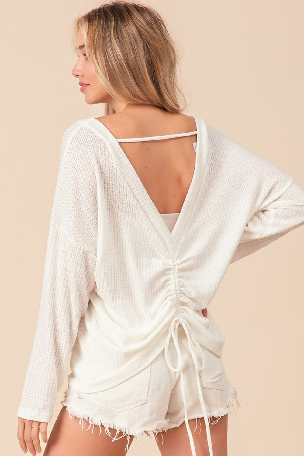 BiBi Waffled Backless Drawstring T - Shirt - Top - Off White - Bella Bourget