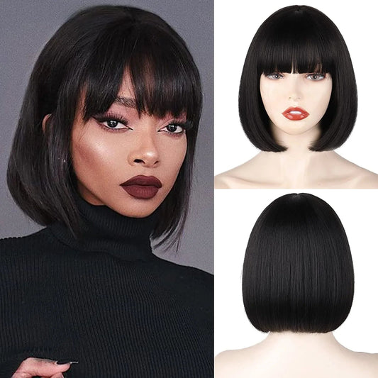 Black Wigs for Women,Short Bob Wigs with Bangs Lightweight Synthetic Wig for Women Daily Use - Bella Bourget