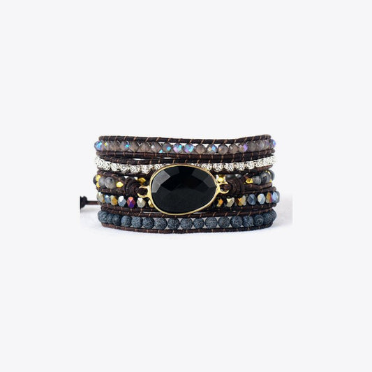 Boho Style Stacked Faux Leather Bracelet - Bracelets - Black - Bella Bourget