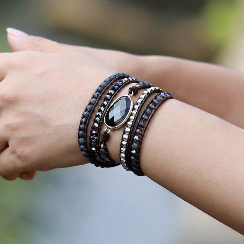 Boho Style Stacked Faux Leather Bracelet - Bracelets - Black - Bella Bourget