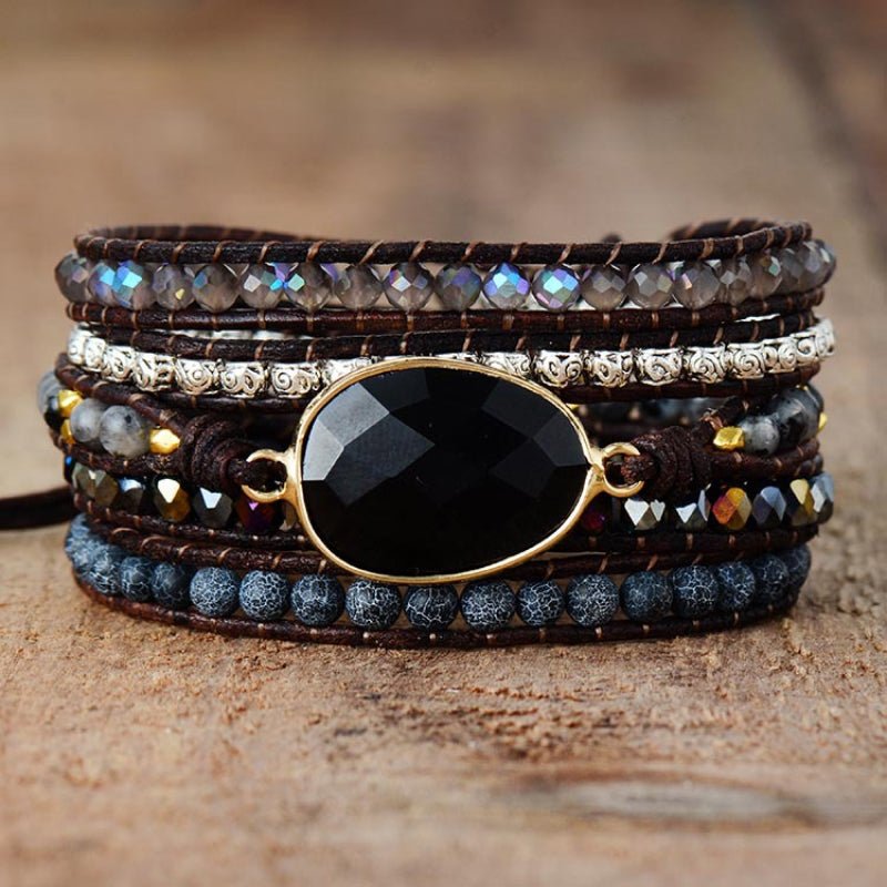 Boho Style Stacked Faux Leather Bracelet - Bracelets - Black - Bella Bourget