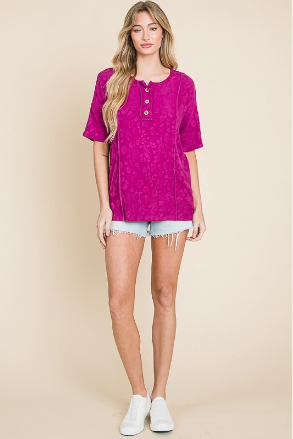 BOMBOM At The Fair Animal Textured Top - Top - Deep Purple - Bella Bourget