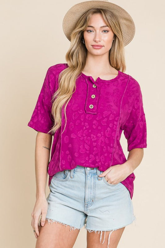 BOMBOM At The Fair Animal Textured Top - Top - Deep Purple - Bella Bourget