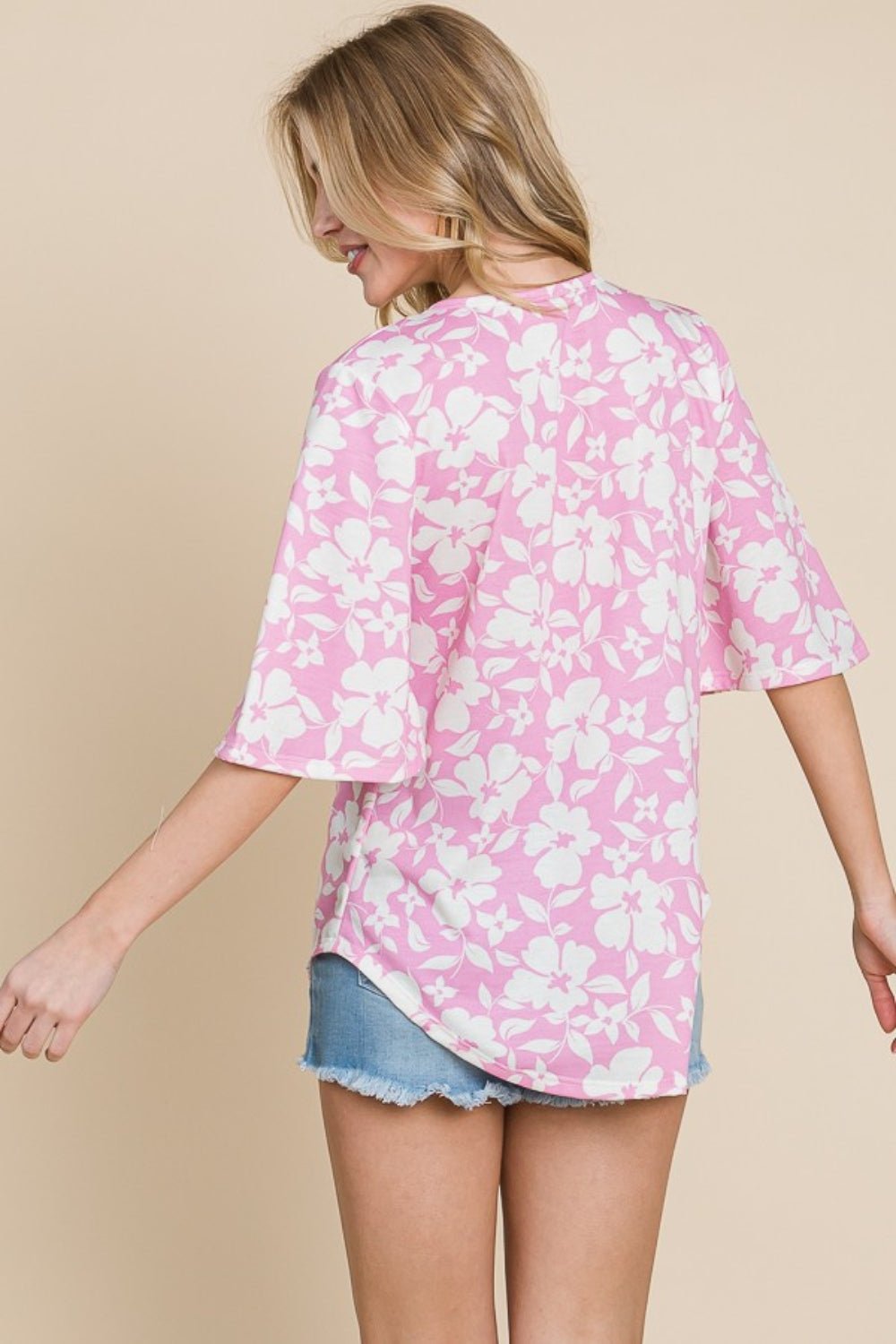 BOMBOM Floral Decorative Button V - Neck Top - Top - Pink - Bella Bourget