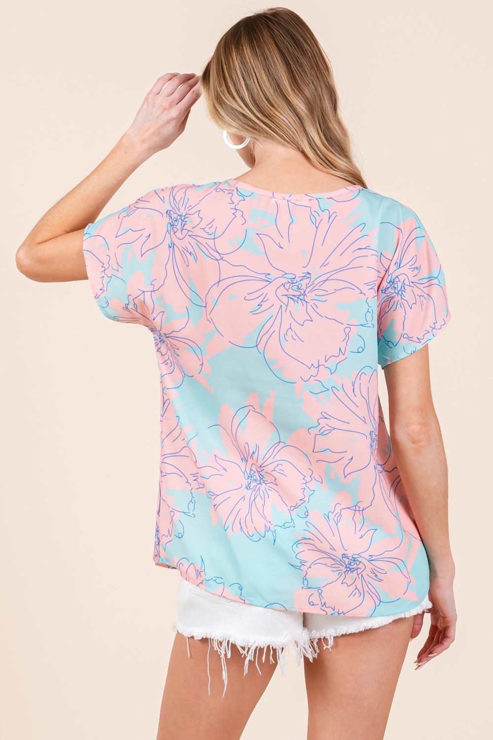 BOMBOM Floral Short Sleeve T - Shirt - Top - Aqua - Pink - Bella Bourget