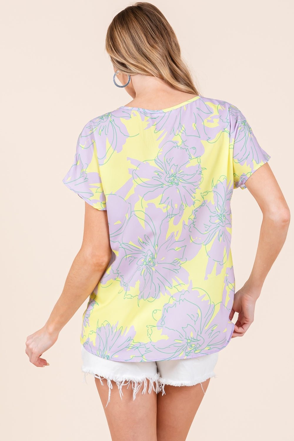 BOMBOM Floral Short Sleeve T - Shirt - Top - Lilac - Yellow - Bella Bourget