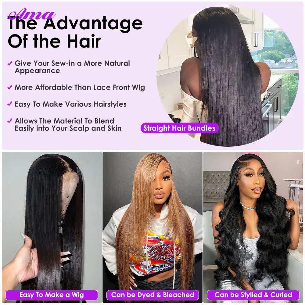 Bone Straight Hair 3 4 Bundles Bone Straight Human Hair Bundles Hair Non - Remy Bundles Brazilian Weave Human Hair Extensions - Natural Color - Bella Bourget