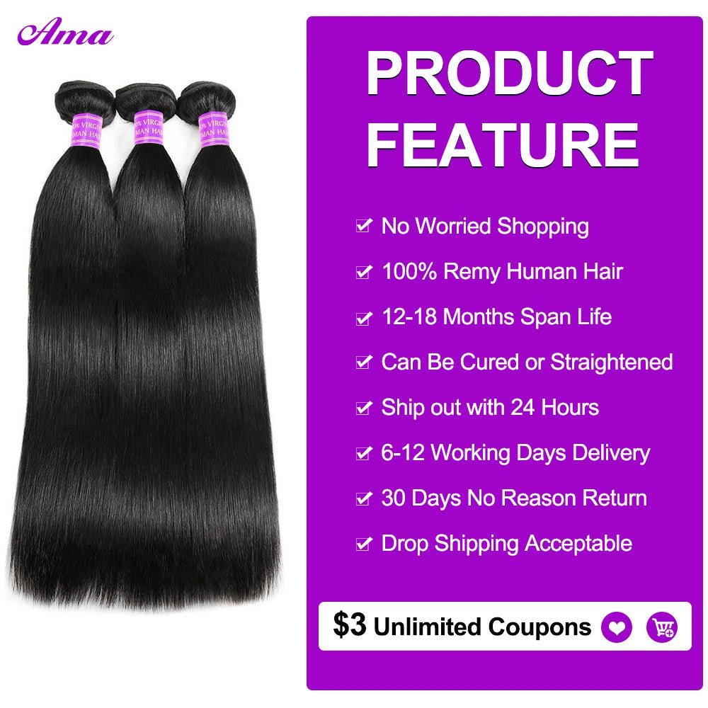 Bone Straight Hair 3 4 Bundles Bone Straight Human Hair Bundles Hair Non - Remy Bundles Brazilian Weave Human Hair Extensions - Natural Color - Bella Bourget