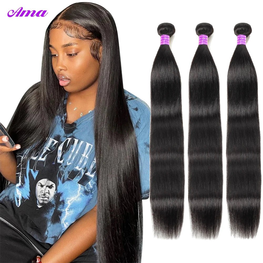 Bone Straight Hair 3 4 Bundles Bone Straight Human Hair Bundles Hair Non - Remy Bundles Brazilian Weave Human Hair Extensions - Natural Color - Bella Bourget