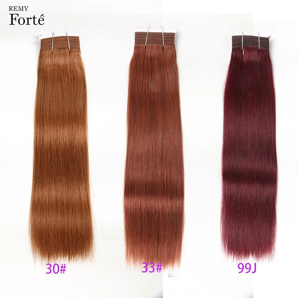 Brazilian Straight Hair Bundles Bone Straight Human Hair Extension Ombre Human Hair Bundles Burgundy 99J Brown - 30 - Bella Bourget