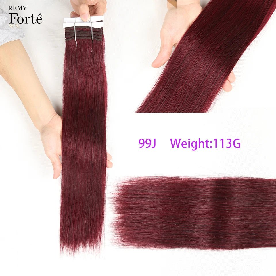 Brazilian Straight Hair Bundles Bone Straight Human Hair Extension Ombre Human Hair Bundles Burgundy 99J Brown - 30 - Bella Bourget